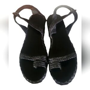 Mango Ming Black Raffia Braided Leather Adjustable Strap Sandals Sz EU40 US 9